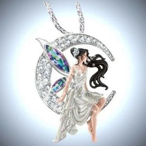 🆕Pretty elf Fairy sitting on the Moon necklace